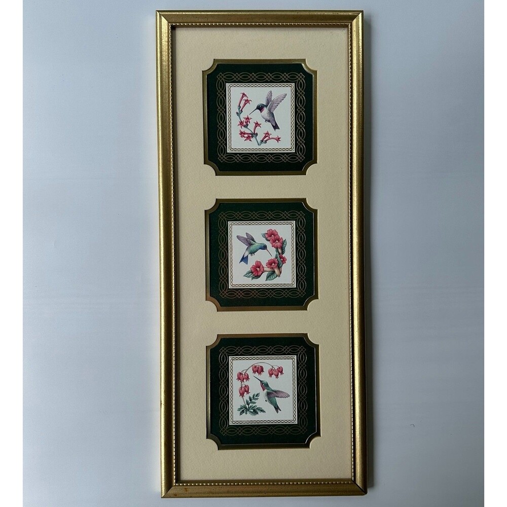 Vintage Kirkland’s Hummingbird Framed Bird Wall Art Gold Frame Decor Nature Deco